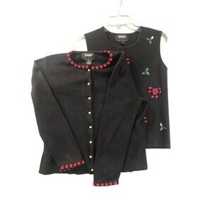 Black Sweater Set 2 Pieces Cardigan Size PM Shell Size S Beaded Studio Joy VTG